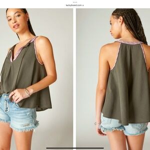 Lucky Brand Women's Embroidered Peasant Swing Tank size M Color Raven